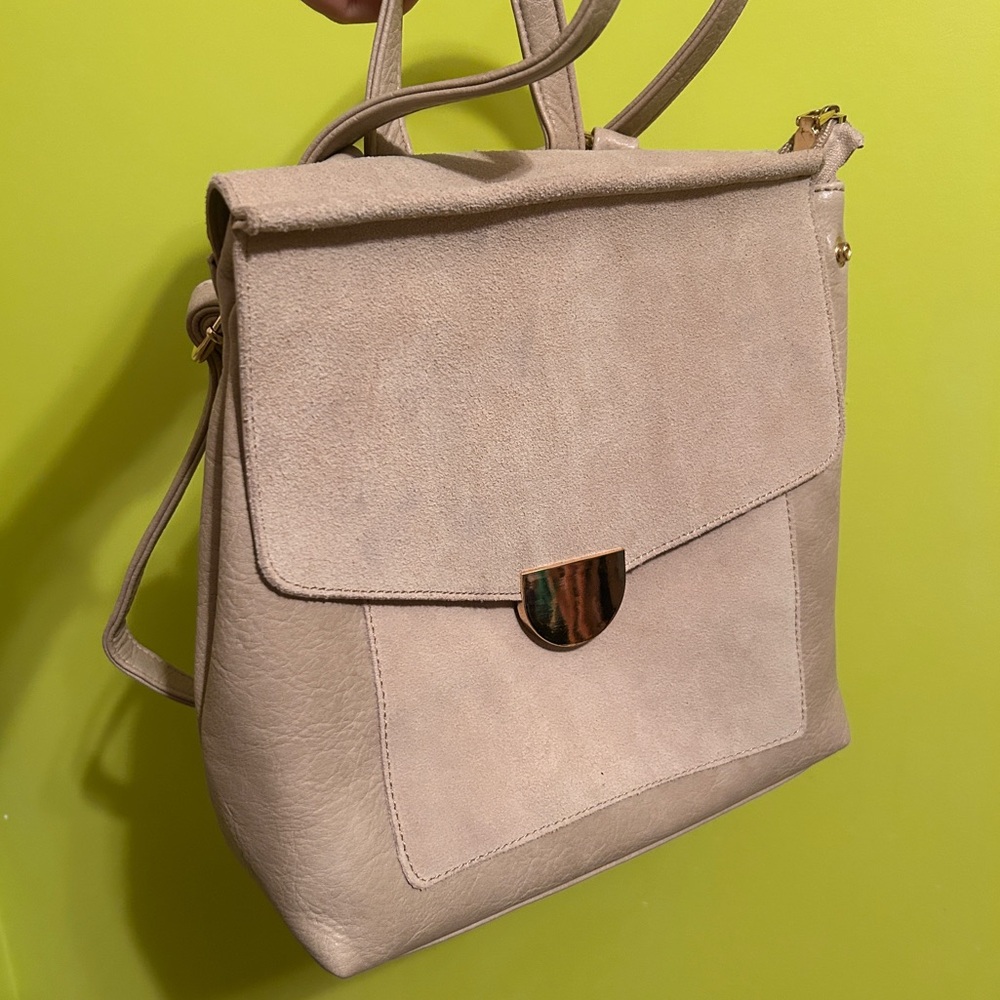 VICI Cream / Beige Suede & Faux Leather Mini Backpack
